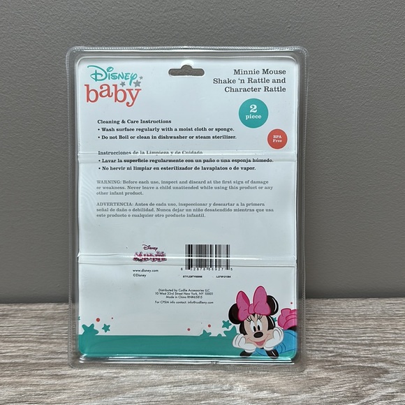 Disney Minnie Mouse Pink Shake 'N Rattle and Character Rattle 2 Piece Baby Gift - Picture 3 of 4